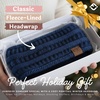 image:imageFunky Junque Womens Ponytail Headband  Soft Knit Winter Ear Warmer for Women Cable Knit Fleece Lined Head Wrap for Cold Weather  IvoryDark Denim