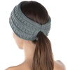 image:imageFunky Junque Womens Ponytail Headband  Soft Knit Winter Ear Warmer for Women Cable Knit Fleece Lined Head Wrap for Cold Weather  IvoryDove Grey