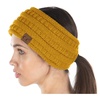 image:imageFunky Junque Womens Ponytail Headband  Soft Knit Winter Ear Warmer for Women Cable Knit Fleece Lined Head Wrap for Cold Weather  IvoryMustard