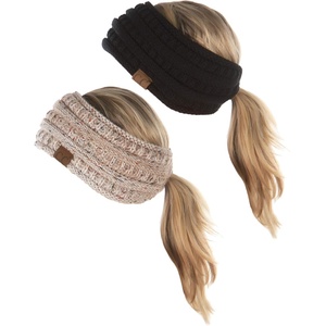 image:imageFunky Junque Ponytail Headwrap Ear Warmer Winter Fall Womens Running Headband  Violet2 Pack  Black  Variegated Confetti Oatmeal