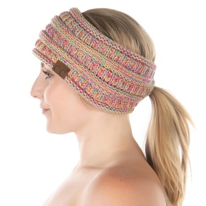 image:imageFunky Junque Ponytail Headwrap Ear Warmer Winter Fall Womens Running Headband  Violet4 Tone Mix  Yellow  Hot Pink  Turquoise  Pink