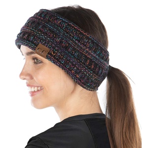 image:imageFunky Junque Womens Ponytail Headband  Soft Knit Winter Ear Warmer for Women Cable Knit Fleece Lined Head Wrap for Cold Weather  IvoryBlack  Purple  Orange  Teal  4 Tone Mix