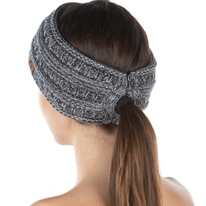 image:imageFunky Junque Womens Ponytail Headband  Soft Knit Winter Ear Warmer for Women Cable Knit Fleece Lined Head Wrap for Cold Weather  IvoryGrey  Black  Beige  French Beige  4 Tone Mix