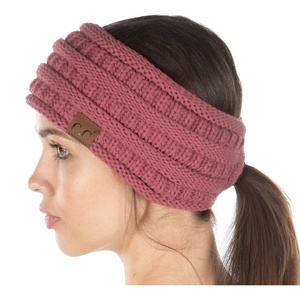 image:imageFunky Junque Womens Ponytail Headband  Soft Knit Winter Ear Warmer for Women Cable Knit Fleece Lined Head Wrap for Cold Weather  IvoryMauve