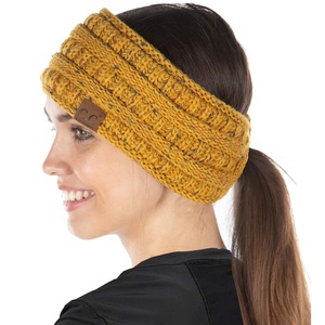 image:imageFunky Junque Womens Ponytail Headband  Soft Knit Winter Ear Warmer for Women Cable Knit Fleece Lined Head Wrap for Cold Weather  IvoryMustard  Variegated Confetti