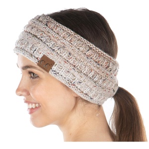 image:imageFunky Junque Womens Ponytail Headband  Soft Knit Winter Ear Warmer for Women Cable Knit Fleece Lined Head Wrap for Cold Weather  IvoryOatmeal  Variegated Confetti