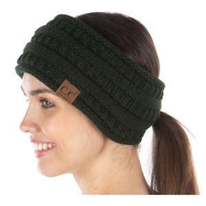 image:imageFunky Junque Womens Ponytail Headband  Soft Knit Winter Ear Warmer for Women Cable Knit Fleece Lined Head Wrap for Cold Weather  IvoryOlive