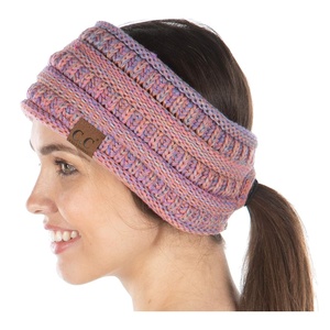 image:imageFunky Junque Womens Ponytail Headband  Soft Knit Winter Ear Warmer for Women Cable Knit Fleece Lined Head Wrap for Cold Weather  IvoryPink  Violet  Denim  Orange  4 Tone Mix
