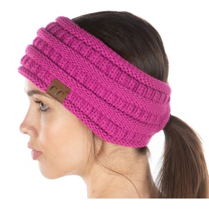 image:imageFunky Junque Womens Ponytail Headband  Soft Knit Winter Ear Warmer for Women Cable Knit Fleece Lined Head Wrap for Cold Weather  IvoryPink Azalea