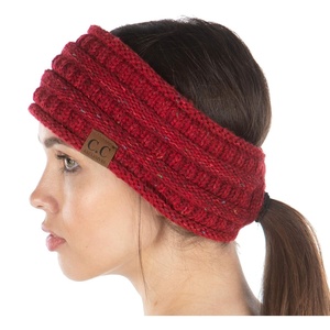 image:imageFunky Junque Womens Ponytail Headband  Soft Knit Winter Ear Warmer for Women Cable Knit Fleece Lined Head Wrap for Cold Weather  IvoryRed  Variegated Confetti