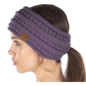 image:imageFunky Junque Womens Ponytail Headband  Soft Knit Winter Ear Warmer for Women Cable Knit Fleece Lined Head Wrap for Cold Weather  IvoryViolet