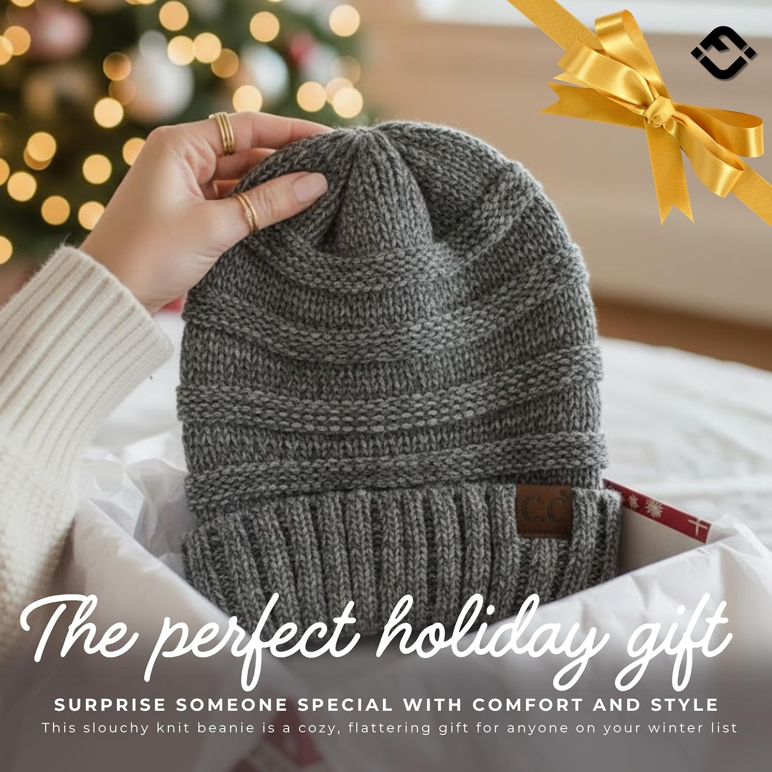 image:imageFunky Junque Slouchy Beanie for Women Winter Hat Warm Slouch Oversized Soft Chunky Cable Knit Beanies for Cold WeatherA Graphite Grey Tricolor Mix