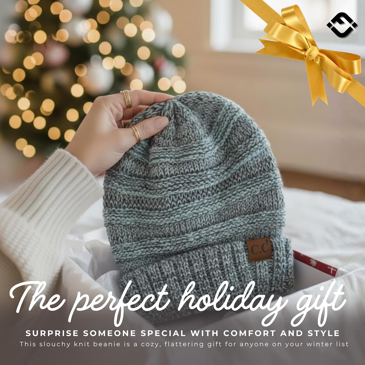 image:imageFunky Junque Slouchy Beanie for Women Winter Hat Warm Slouch Oversized Soft Chunky Cable Knit Beanies for Cold WeatherA Hint of Mint Tricolor Mix