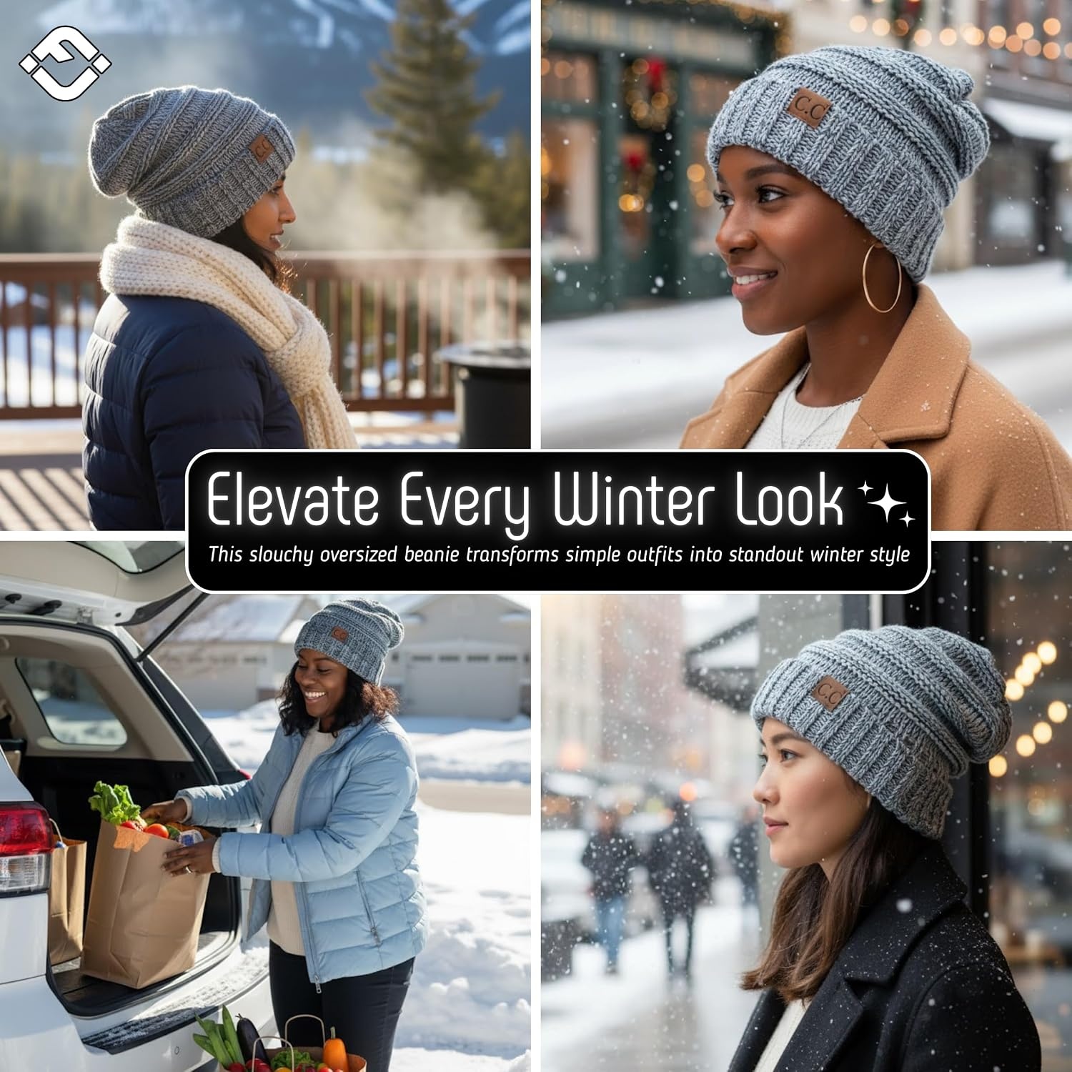 image:imageFunky Junque Slouchy Beanie for Women Winter Hat Warm Slouch Oversized Soft Chunky Cable Knit Beanies for Cold WeatherA Hint of Mint Tricolor Mix