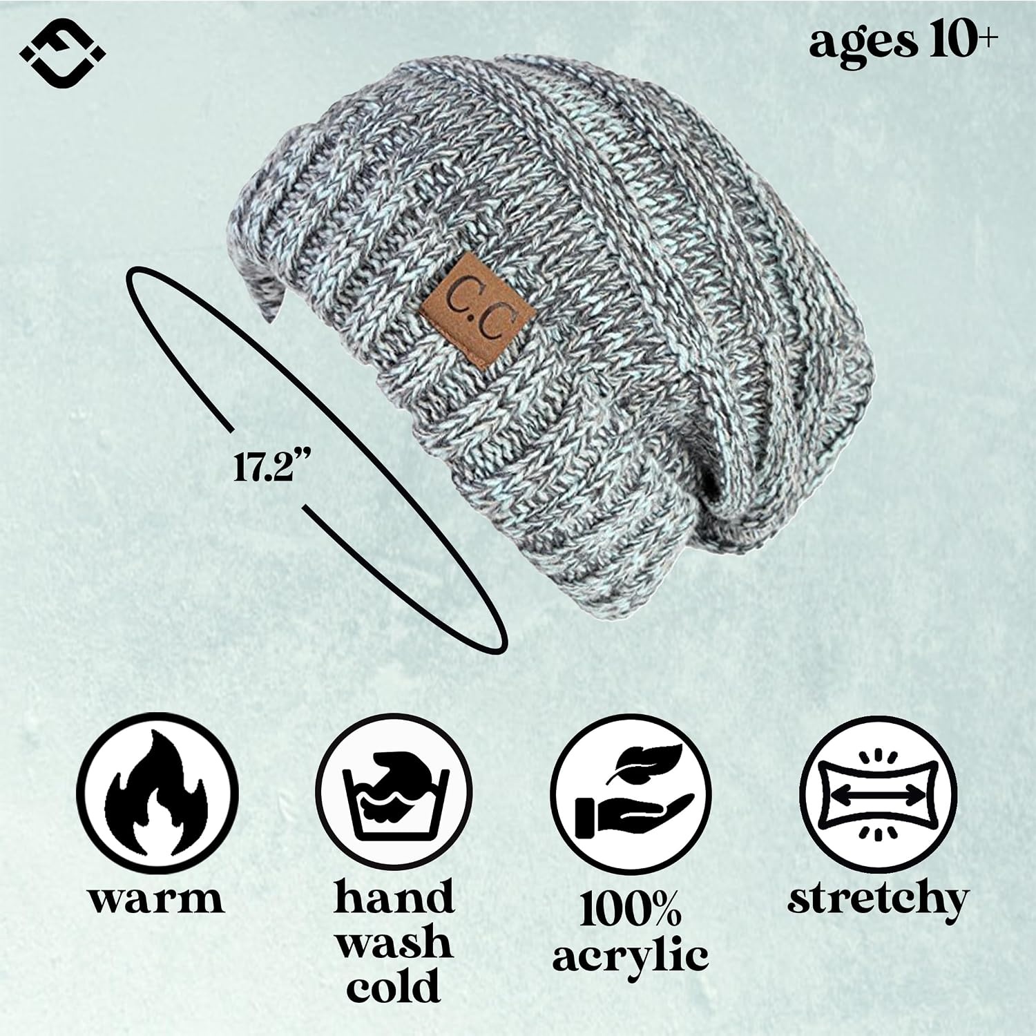 image:imageFunky Junque Slouchy Beanie for Women Winter Hat Warm Slouch Oversized Soft Chunky Cable Knit Beanies for Cold WeatherA Hint of Mint Tricolor Mix