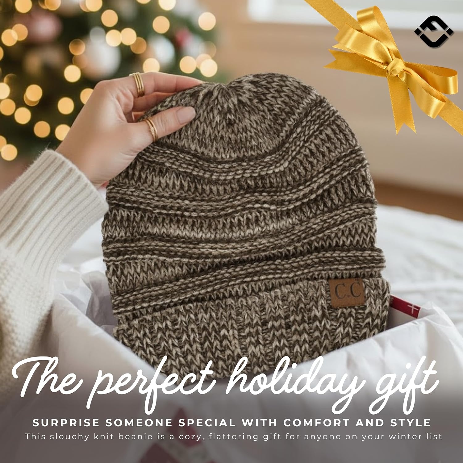 image:imageFunky Junque Slouchy Beanie for Women Winter Hat Warm Slouch Oversized Soft Chunky Cable Knit Beanies for Cold WeatherAn Espresso Brown Tricolor Mix