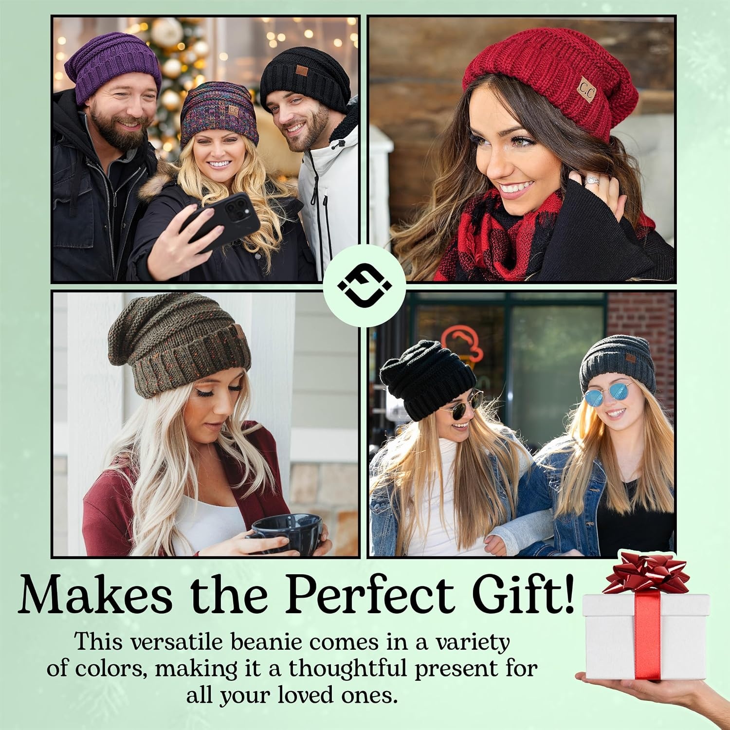 image:imageFunky Junque Slouchy Beanie for Women Winter Hat Warm Slouch Oversized Soft Chunky Cable Knit Beanies for Cold WeatherAn Onyx Black Tricolor Mix