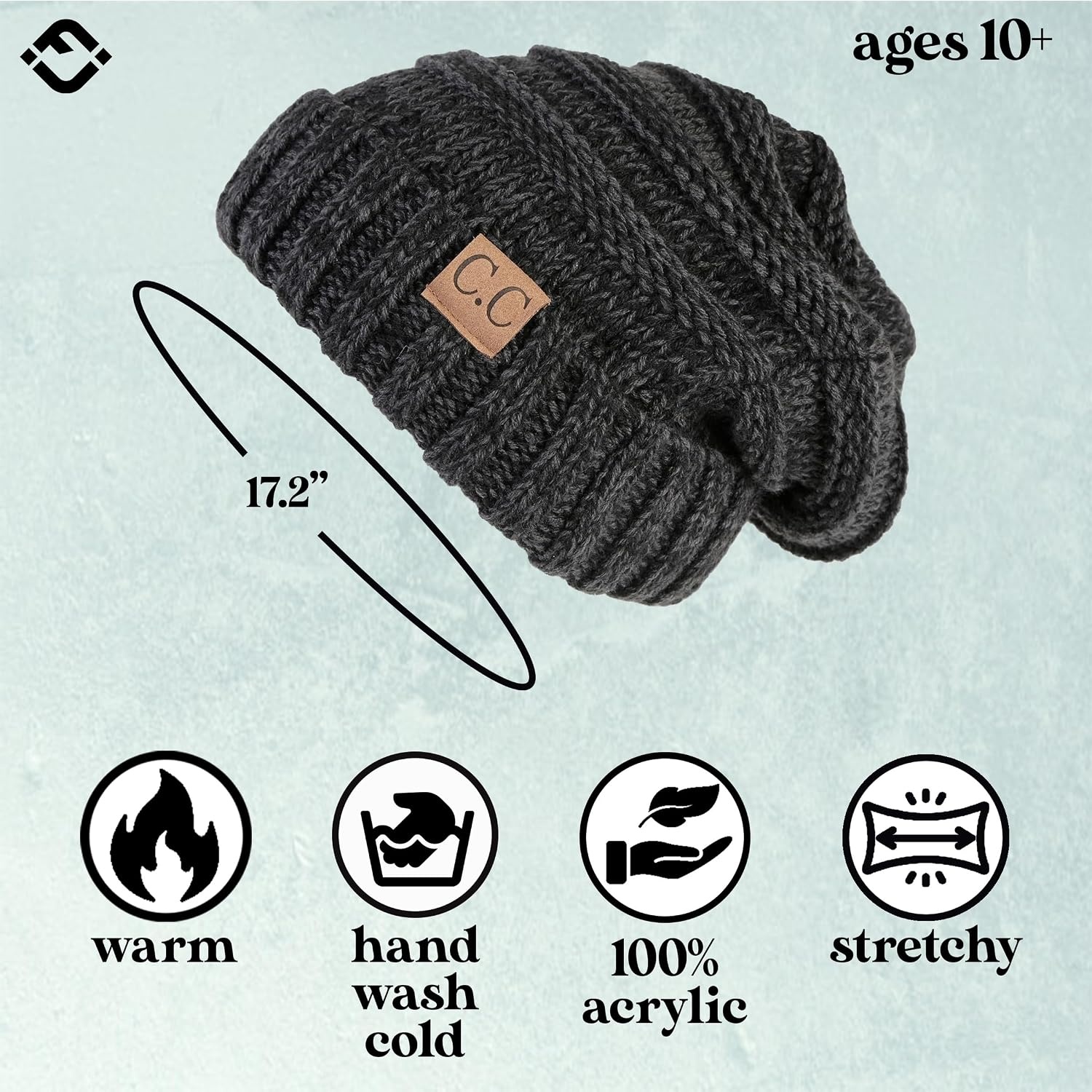 image:imageFunky Junque Slouchy Beanie for Women Winter Hat Warm Slouch Oversized Soft Chunky Cable Knit Beanies for Cold WeatherAn Onyx Black Tricolor Mix