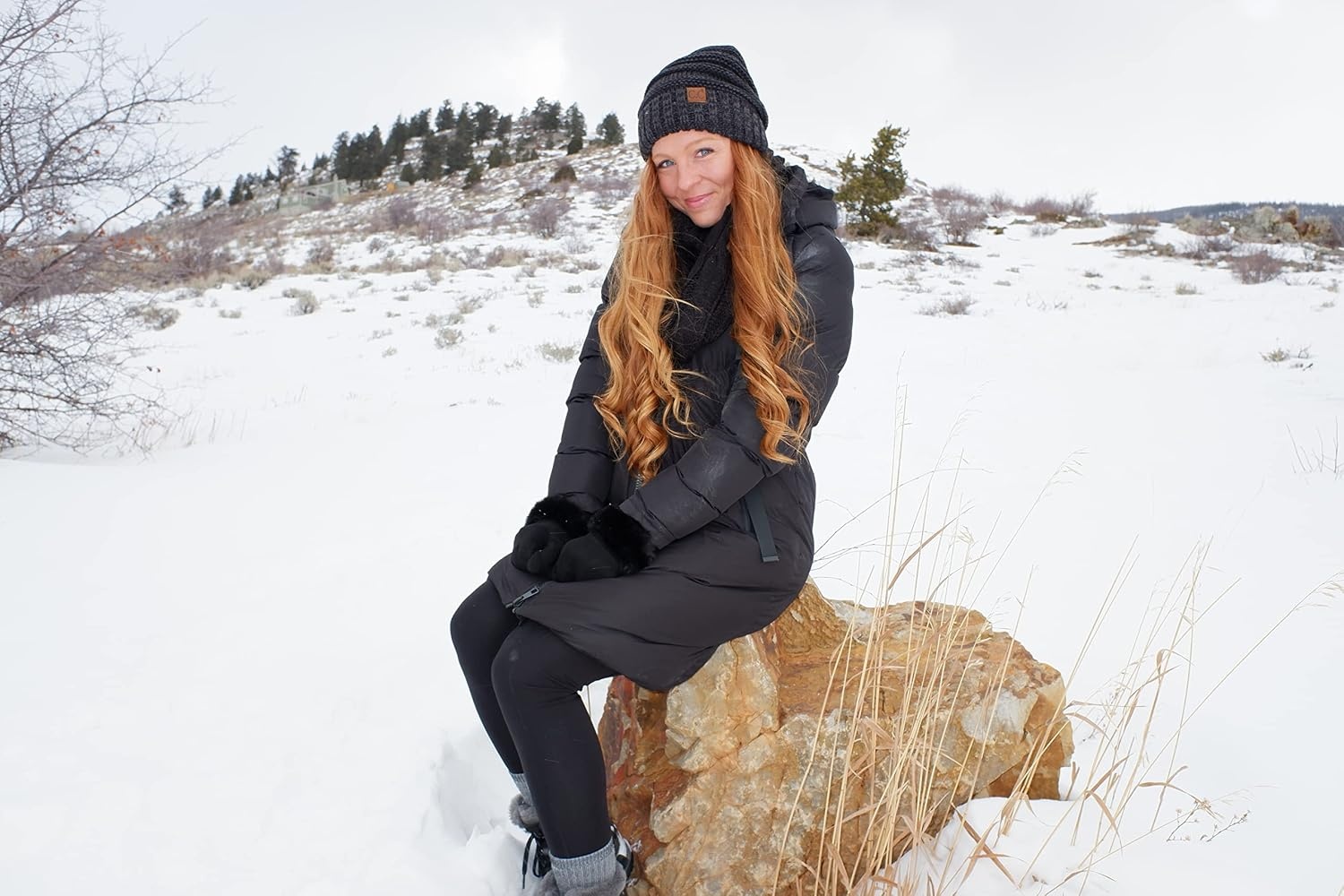 image:imageFunky Junque Slouchy Beanie for Women Winter Hat Warm Slouch Oversized Soft Chunky Cable Knit Beanies for Cold WeatherAn Onyx Black Tricolor Mix