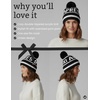 image:imageFunky Junque Aprs Ski Pom Pom Beanie for Women  Oversized Knit Winter Hat Warm Cozy Womens Hats for Ski Trips amp Snow DaysBlack White Lettering