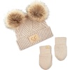 image:imageFunky Junque Baby Double Faux Fur Pom Pom Beanie amp Mittens Set  Newborn Infant 09 Months Winter Hat with Soft Lined MittensDiagonal Basketweave Beige 09 Months