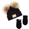 image:imageFunky Junque Baby Double Faux Fur Pom Pom Beanie amp Mittens Set  Newborn Infant 09 Months Winter Hat with Soft Lined MittensDiagonal Basketweave Black 09 Months