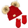 image:imageFunky Junque Baby Double Faux Fur Pom Pom Beanie amp Mittens Set  Newborn Infant 09 Months Winter Hat with Soft Lined MittensDiagonal Basketweave Red 09 Months