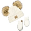 image:imageFunky Junque Baby Double Faux Fur Pom Pom Beanie amp Mittens Set  Newborn Infant 09 Months Winter Hat with Soft Lined MittensDiagonal Basketweave White 09 Months