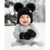 image:imageFunky Junque Baby Double Faux Fur Pom Pom Beanie amp Mittens Set  Newborn Infant 09 Months Winter Hat with Soft Lined MittensEar Flap Black W Black Mittens 09 Months