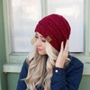 image:imageFunky Junque Confetti Knit Beanie for Women  Colorful Slouchy Cute Beanies Cable Knitted Womens Winter Hats Cozy FashionBurgundy