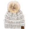 image:imageFunky Junque Confetti Knit Beanie for Women  Colorful Slouchy Cute Beanies Cable Knitted Womens Winter Hats Cozy FashionIvory Faux Fur Pom