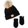 image:imageFunky Junque Cozy Infant Pom Pom Beanie amp Fleece Lined Mitten Winter SetBlack Diagonal Basketweave Faux Fur Pom 09 Mo