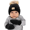 image:imageFunky Junque Cozy Infant Pom Pom Beanie amp Fleece Lined Mitten Winter SetBlack Diagonal Basketweave Faux Fur Pom 09 Mo