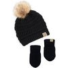 image:imageFunky Junque Cozy Infant Pom Pom Beanie amp Fleece Lined Mitten Winter SetBlack Faux Fur Pom 09 Mo