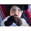 image:imageFunky Junque Cozy Infant Pom Pom Beanie amp Fleece Lined Mitten Winter SetBlack String Pom 09 Mo