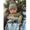 image:imageFunky Junque Cozy Infant Pom Pom Beanie amp Fleece Lined Mitten Winter SetHeather Grey String Pom 09 Mo
