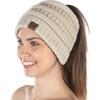 image:imageFunky Junque Exclusives Ponytail Beanie for Women  Cable Knit Womens Winter Hat High Pony Tail Running BeaniesBeige
