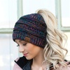 image:imageFunky Junque Exclusives Ponytail Beanie for Women  Cable Knit Womens Winter Hat High Pony Tail Running BeaniesBlack  Purple  Orange  Teal  4 Tone Mix