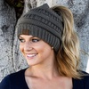 image:imageFunky Junque Exclusives Ponytail Beanie for Women  Cable Knit Womens Winter Hat High Pony Tail Running BeaniesCharcoal