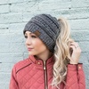 image:imageFunky Junque Exclusives Ponytail Beanie for Women  Cable Knit Womens Winter Hat High Pony Tail Running BeaniesGrey  Black  Beige  French Beige  4 Tone Mix