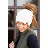 image:imageFunky Junque Exclusives Ponytail Beanie for Women  Cable Knit Womens Winter Hat High Pony Tail Running BeaniesIvory