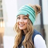 image:imageFunky Junque Exclusives Ponytail Beanie for Women  Cable Knit Womens Winter Hat High Pony Tail Running BeaniesMint