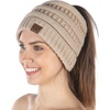 image:imageFunky Junque Exclusives Ponytail Beanie for Women  Cable Knit Womens Winter Hat High Pony Tail Running BeaniesNew Beige
