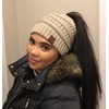 image:imageFunky Junque Exclusives Ponytail Beanie for Women  Cable Knit Womens Winter Hat High Pony Tail Running BeaniesNew Beige