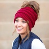 image:imageFunky Junque Exclusives Ponytail Beanie for Women  Cable Knit Womens Winter Hat High Pony Tail Running BeaniesRed