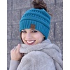 image:imageFunky Junque Exclusives Ponytail Beanie for Women  Cable Knit Womens Winter Hat High Pony Tail Running BeaniesTeal