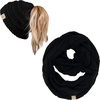 image:imageFunky Junque Girls Winter Hat amp Scarf Sets  Pom Beanie Ponytail Beanies or Headband with Matching Infinity Scarf Ages 151 Black  Beanie Tail  Scarf