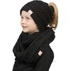image:imageFunky Junque Girls Winter Hat amp Scarf Sets  Pom Beanie Ponytail Beanies or Headband with Matching Infinity Scarf Ages 151 Black  Beanie Tail  Scarf