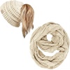 image:imageFunky Junque Girls Winter Hat amp Scarf Sets  Pom Beanie Ponytail Beanies or Headband with Matching Infinity Scarf Ages 15Beige  Beanie Tail  Scarf