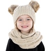 image:imageFunky Junque Girls Winter Hat amp Scarf Sets  Pom Beanie Ponytail Beanies or Headband with Matching Infinity Scarf Ages 15BeigeFaux Fur  Double Pom Hat  Scarf